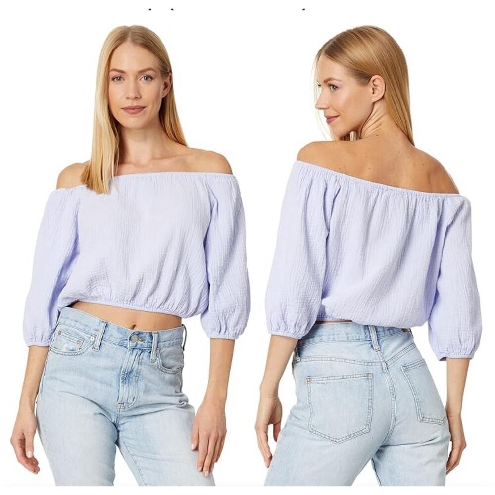 Bobi Los Angeles Off The Shoulder Cropped Blouse in French Lilac size S